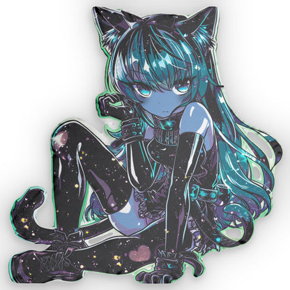 Cosmic Catgirl, Space-Themed Anime, Galactic Gamer Girl Illustration, Starry Dark Night Character, Manga Cosmic Beauty, Shaped Pillow