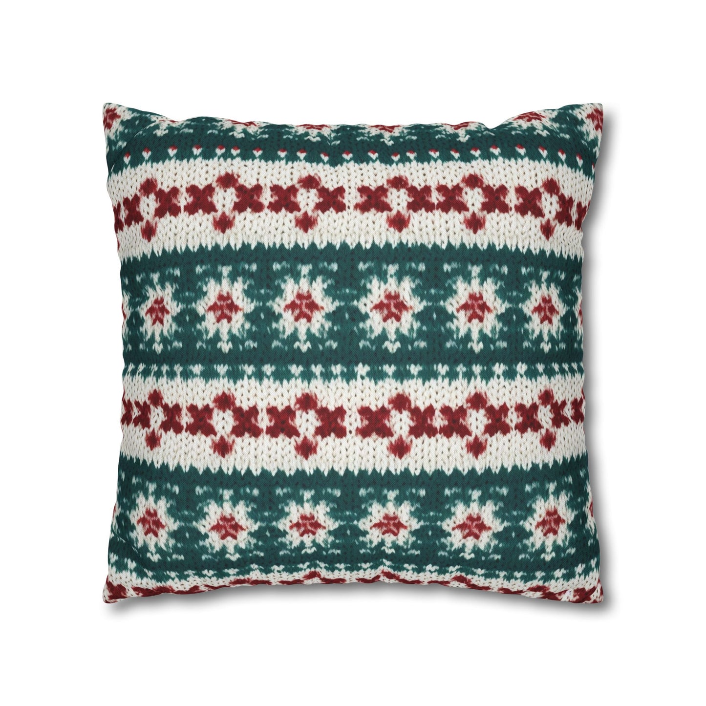 Christmas Knit Crochet Holiday, Festive Yuletide Pattern, Winter Season - Spun Polyester Square Pillow Case