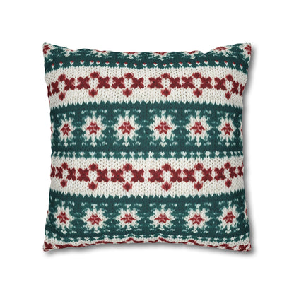 Christmas Knit Crochet Holiday, Festive Yuletide Pattern, Winter Season - Spun Polyester Square Pillow Case