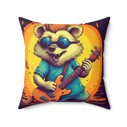 Hedgehog Furry Cute Guitar Music Graphic Spun Polyester Square Pillow