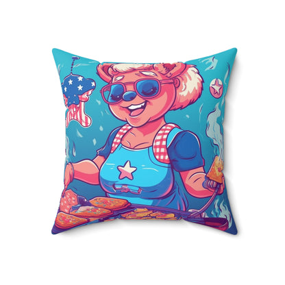 Patriotic Bear Chef: Female Cook Woman Bringing Flavor and American Pride Spun Polyester Square Pillow