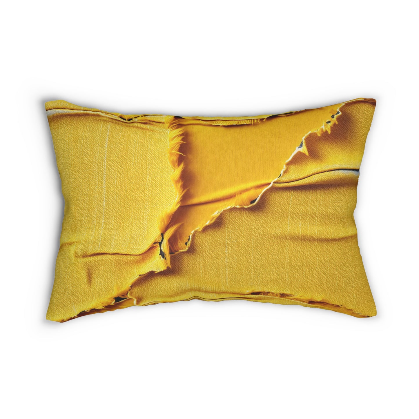 Banana Yellow Lemon: Bold Distressed, Denim-Inspired Fabric - Spun Polyester Lumbar Pillow