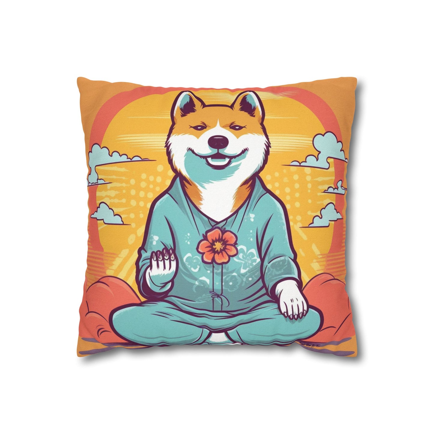 Shiba Inu Yoga Crypto Dog Japanese Namaste: Spun Polyester Square Pillow Case