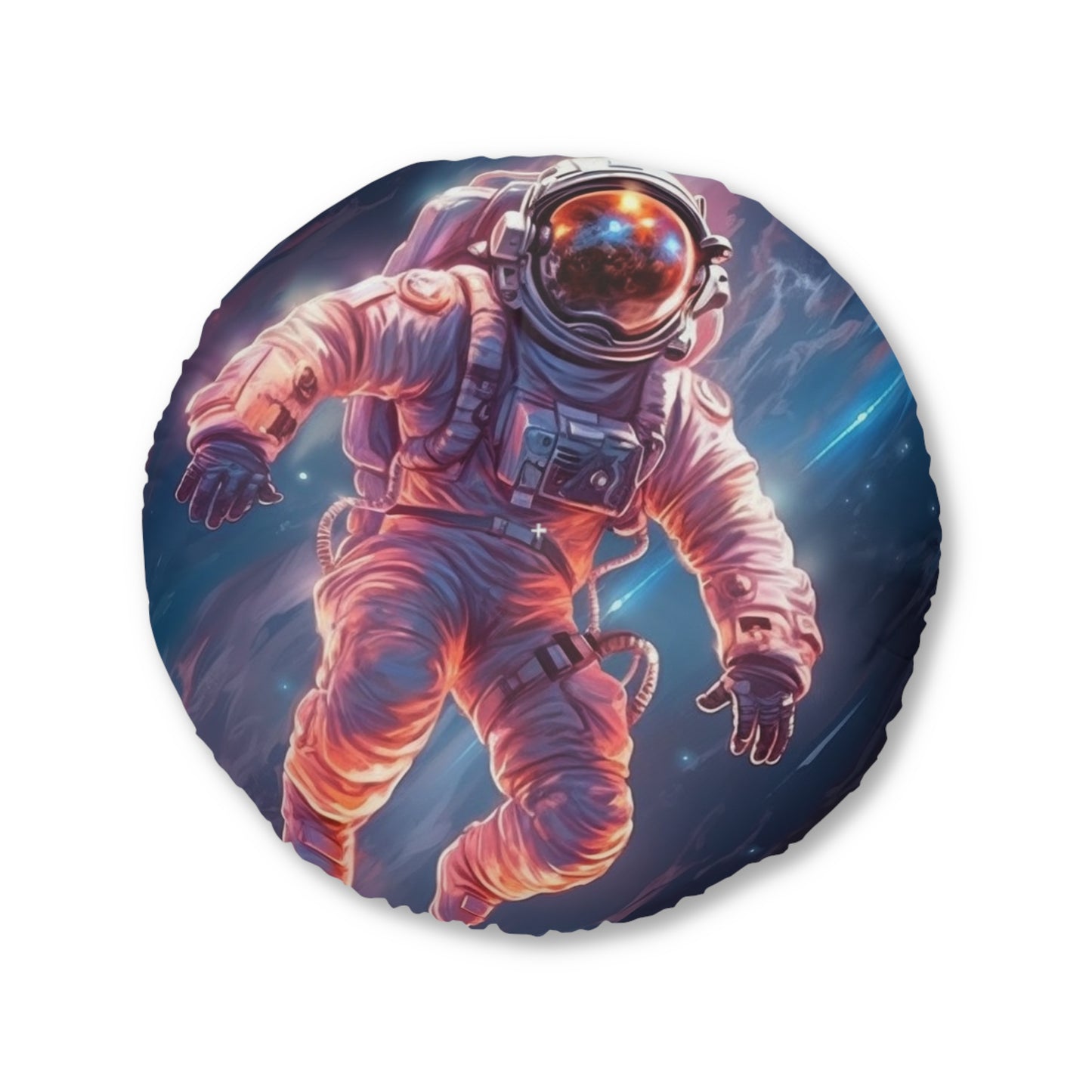 Astronaut Outer Space - Galaxy Starfield Art - Tufted Floor Pillow, Round