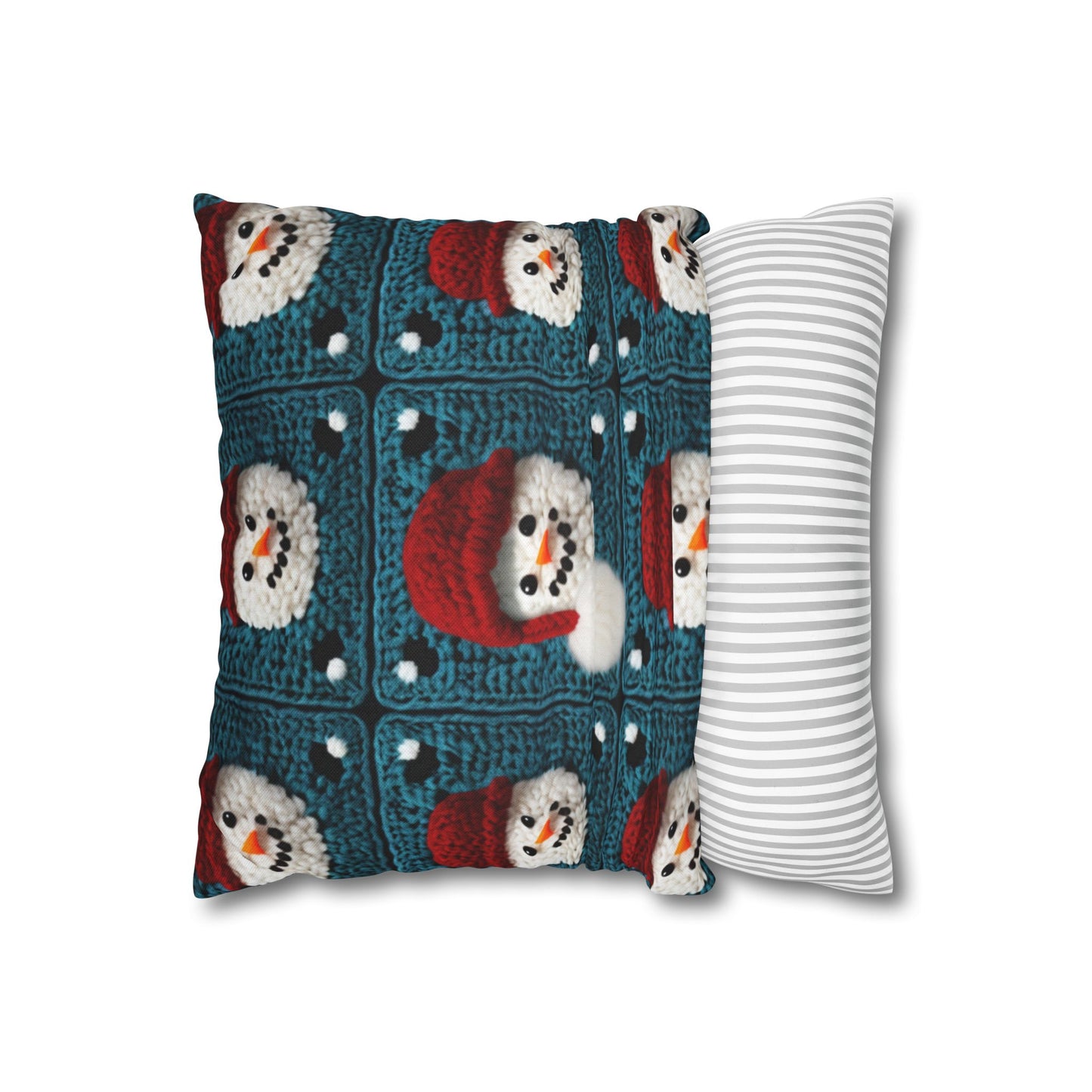 Snowman Crochet Craft, Festive Yuletide Cheer, Winter Wonderland - Spun Polyester Square Pillow Case