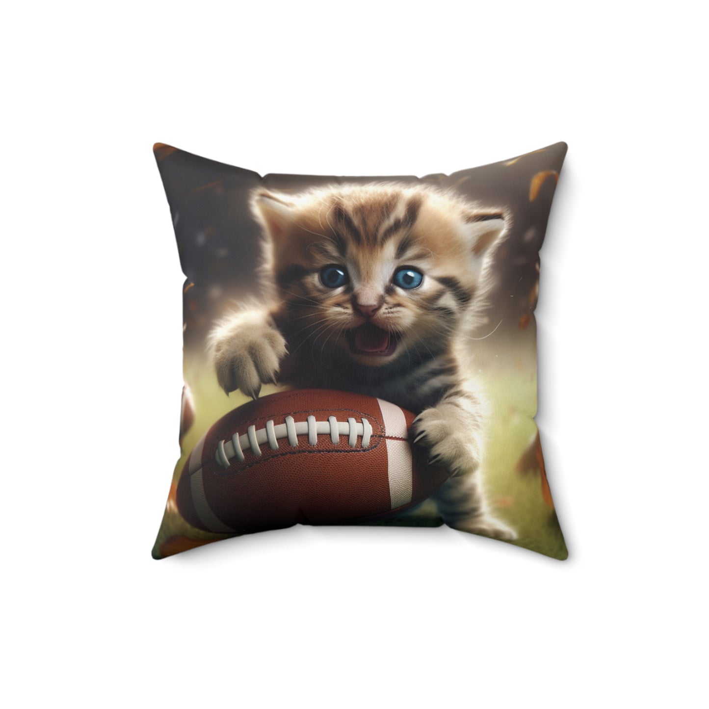 Football Kitten Touchdown: Tabby's Winning Play Sport Game - Spun Polyester Square Pillow