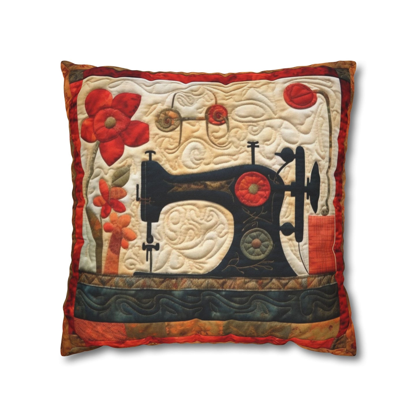 Sewing Machine Quilt: A Crafted Design Homage to Stitching - Spun Polyester Square Pillow Case