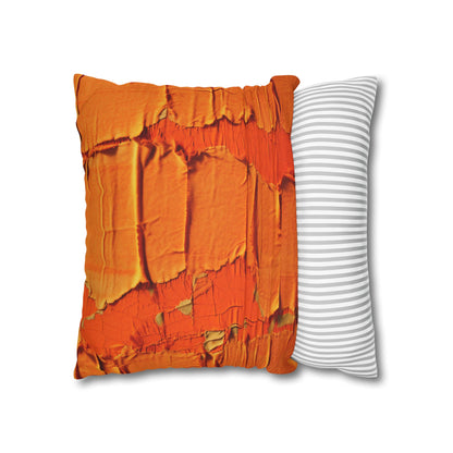 Fiery Citrus Orange: Edgy Distressed, Denim-Inspired Fabric - Spun Polyester Square Pillow Case