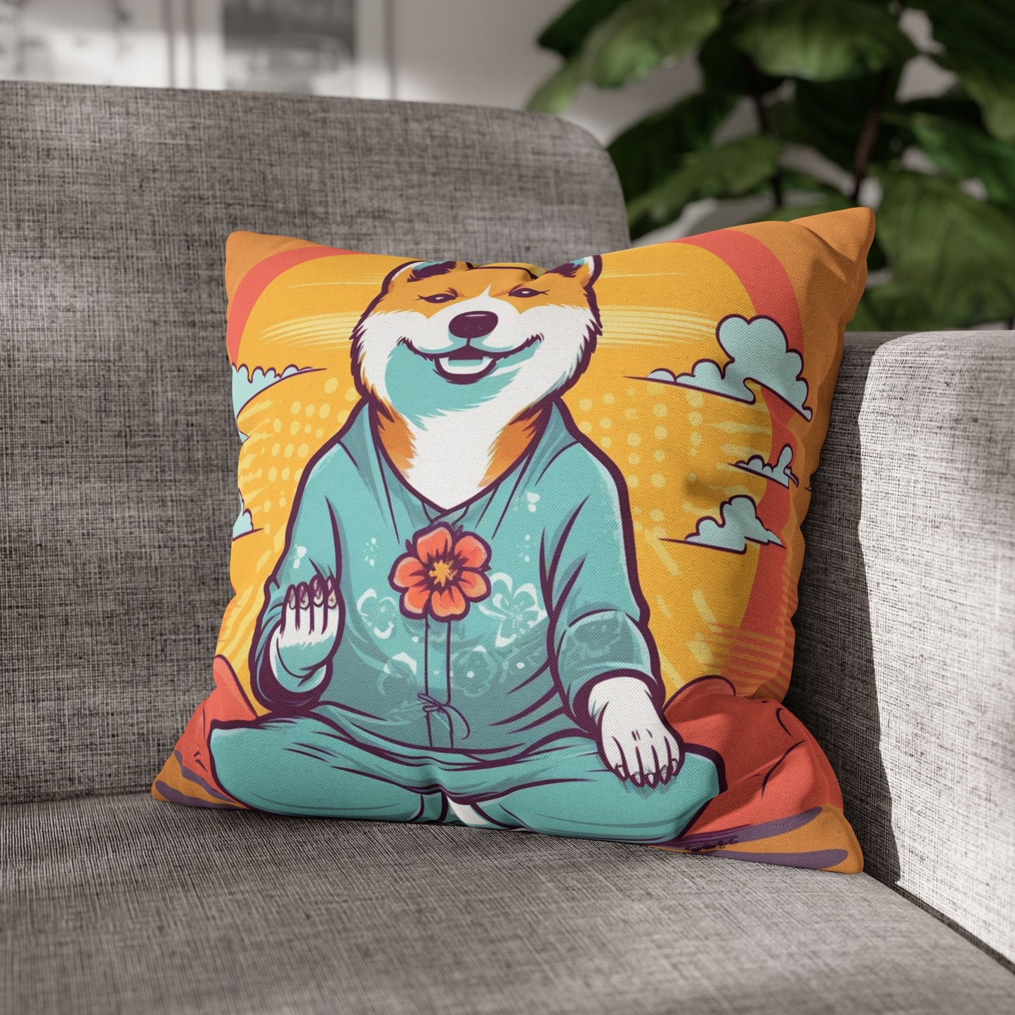 Shiba Inu Yoga Crypto Dog Japanese Namaste: Spun Polyester Square Pillow Case