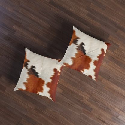 Hair Cowhide Leather Natural Design Tough Durable Rugged Style - Tufted Floor Pillow, Square