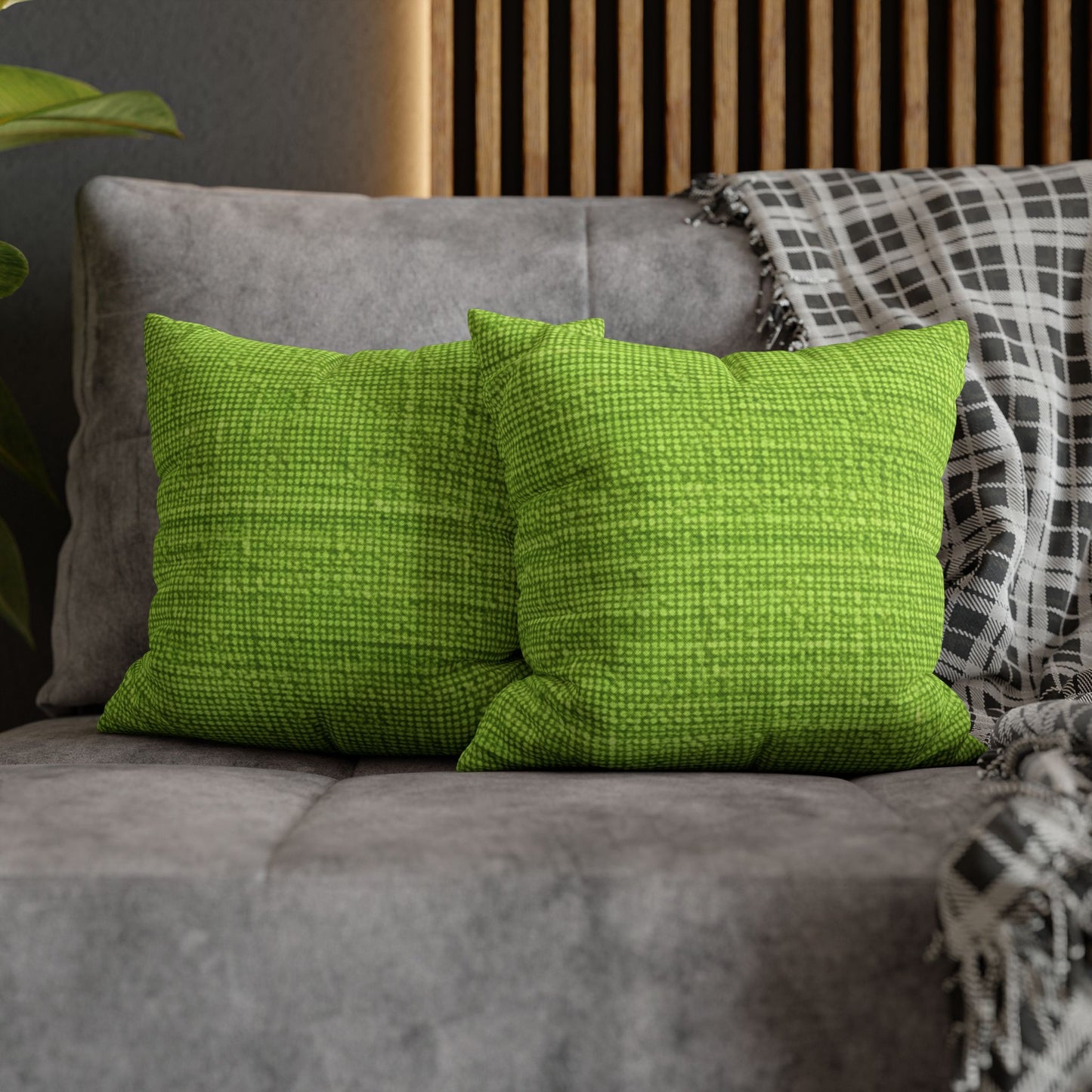 Lush Grass Neon Green: Denim-Inspired, Springtime Fabric Style - Spun Polyester Square Pillow Case