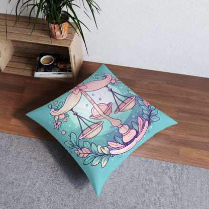 Libra Astrology - Soft Lighting & Pastel Zodiac Sign Symbol - Tufted Floor Pillow, Square