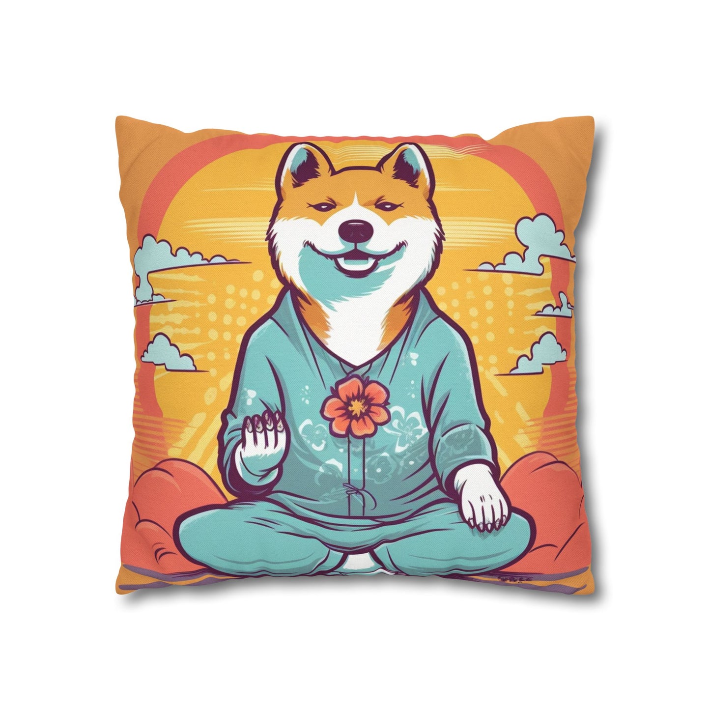 Shiba Inu Yoga Crypto Dog Japanese Namaste: Spun Polyester Square Pillow Case