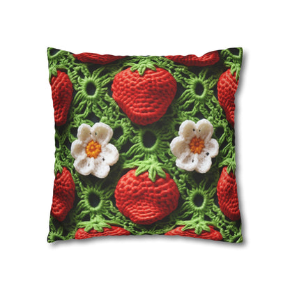 Strawberry Field Crochet - Forever Forest Greens - Fruit Berry Harvest Crop - Spun Polyester Square Pillow Case