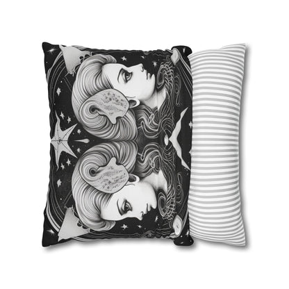 Gemini Zodiac Polyester Square Pillow Case, Indoor, Double Sided Print