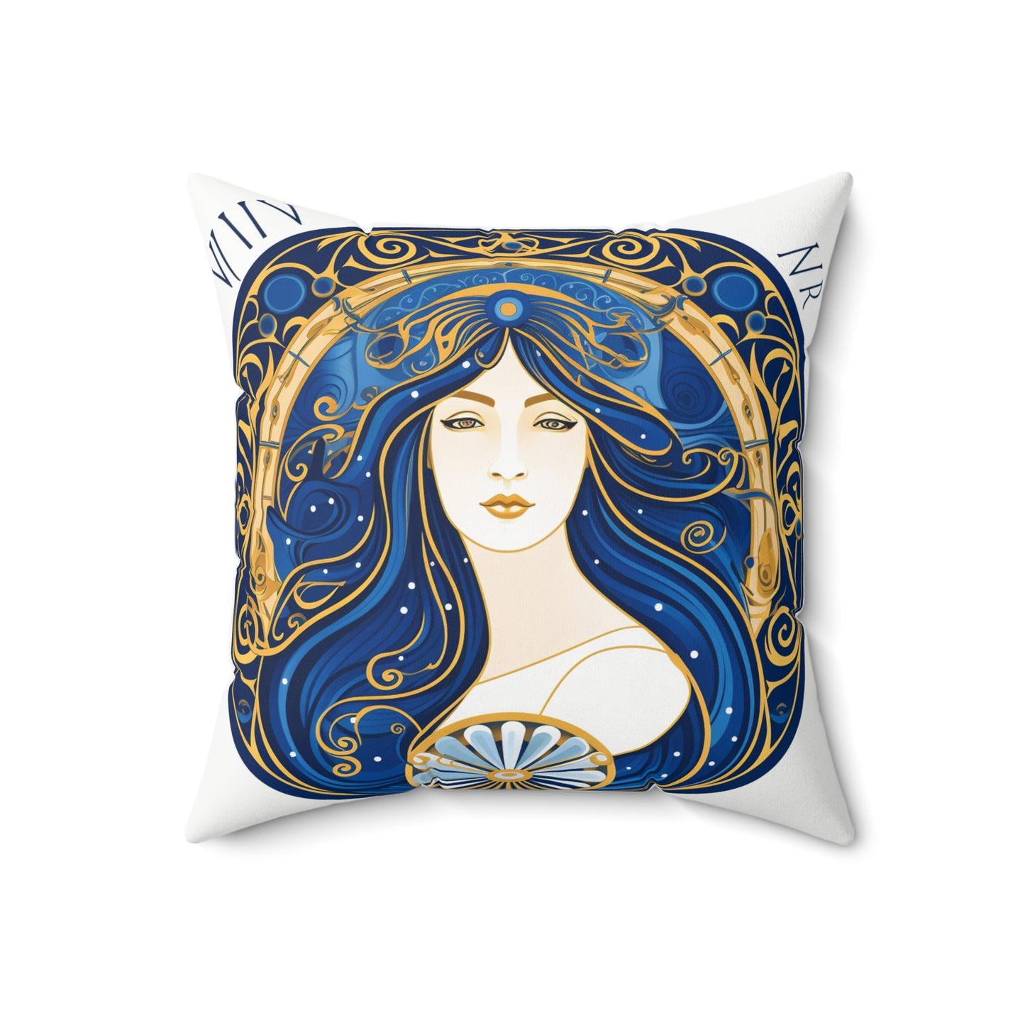 Virgo Zodiac Circular Symmetry in Gold Royal Blue - Spun Polyester Square Pillow