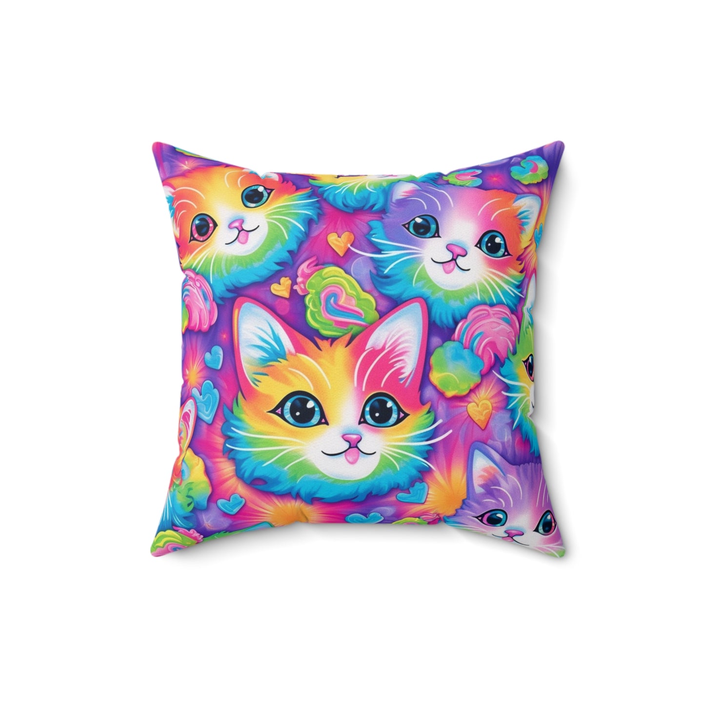 Happy Kitten & Cat Design - Vivid, Colorful & Eye-Catching - Spun Polyester Square Pillow