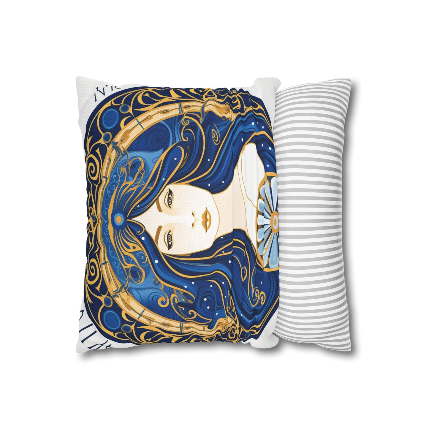 Virgo Zodiac Circular Symmetry in Gold Royal Blue - Spun Polyester Square Pillow Case