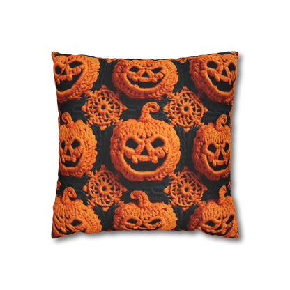 Halloween Crochet Pumpkin Scary Horror Festive Holiday Pattern - Spun Polyester Square Pillow Case