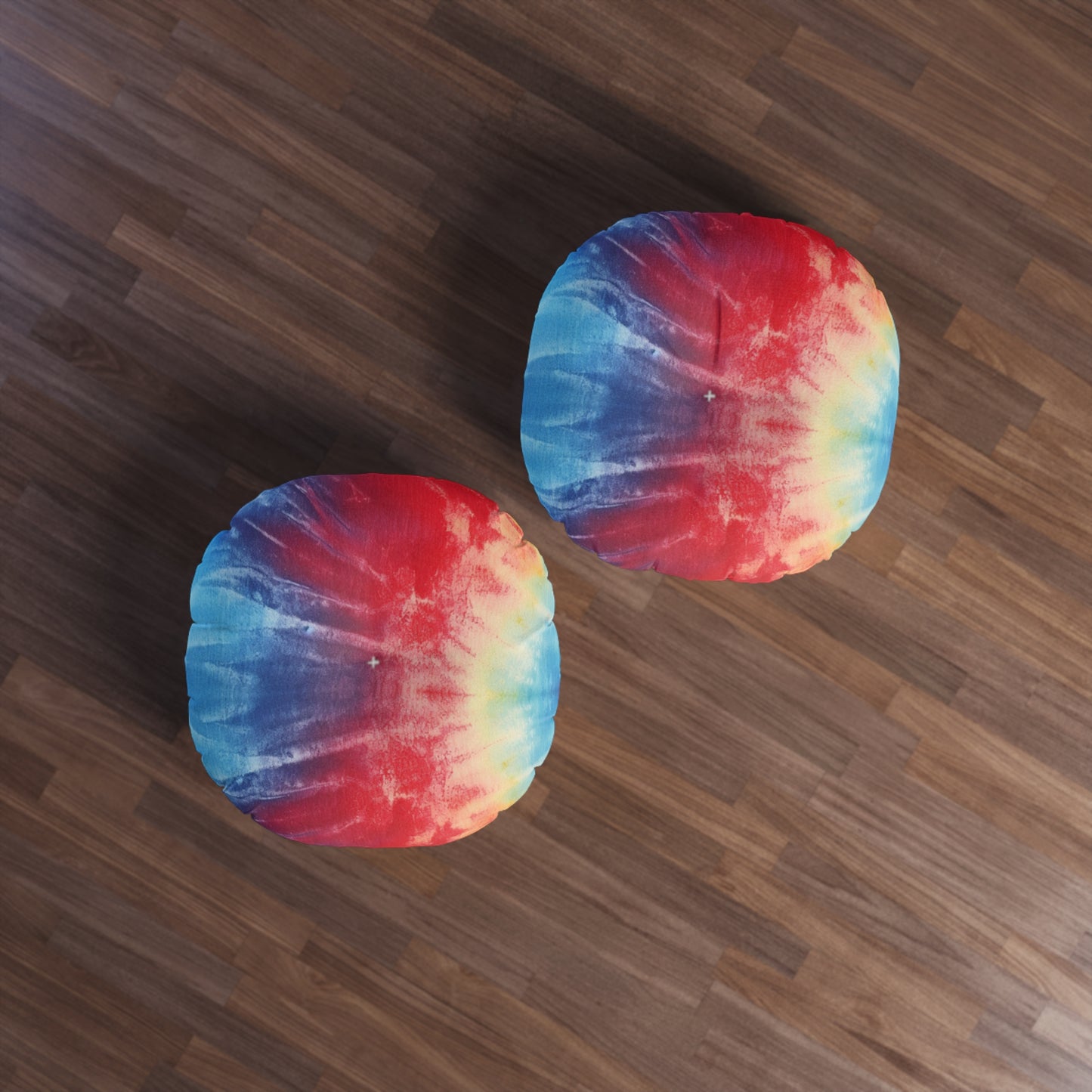 Rainbow Tie-Dye Denim: Vibrant Multi-Color, Fabric Design Spectacle - Tufted Floor Pillow, Round