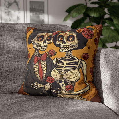 Halloween Wedding Marriage, Bride & Groom - Forever Soulmates - Spun Polyester Square Pillow Case