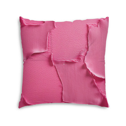 Distressed Neon Pink: Edgy, Ripped Denim-Inspired Doll Fabric - Tufted Floor Pillow, Square