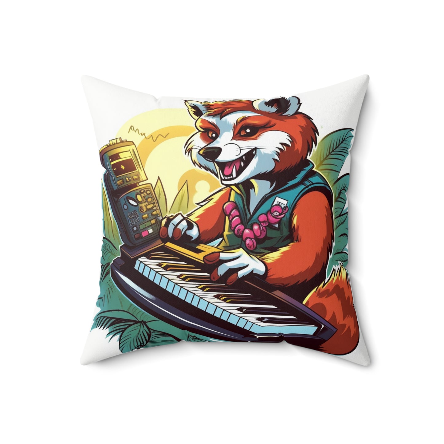 Red Panda Keyboard Music Piano Graphic Spun Polyester Square Pillow