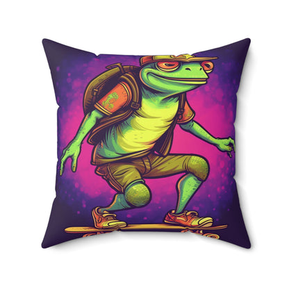 Frog Skateboarder Galactic Anime Hip Hop Spun Polyester Square Pillow