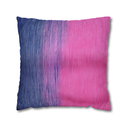 Dual Delight: Half-and-Half Pink & Blue Denim Daydream - Spun Polyester Square Pillow Case