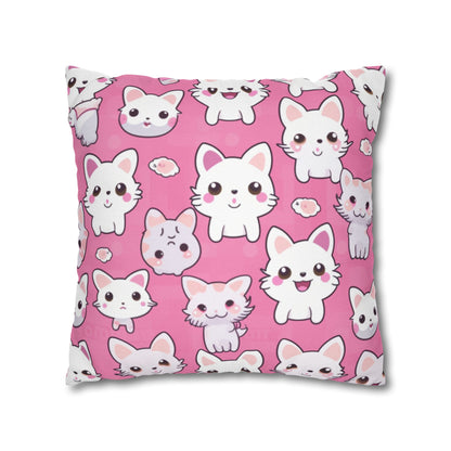 Adorable Cartoon-Style Anime Kitten, Cat, Kitty Pattern - Cute and Colorful - Spun Polyester Square Pillow Case