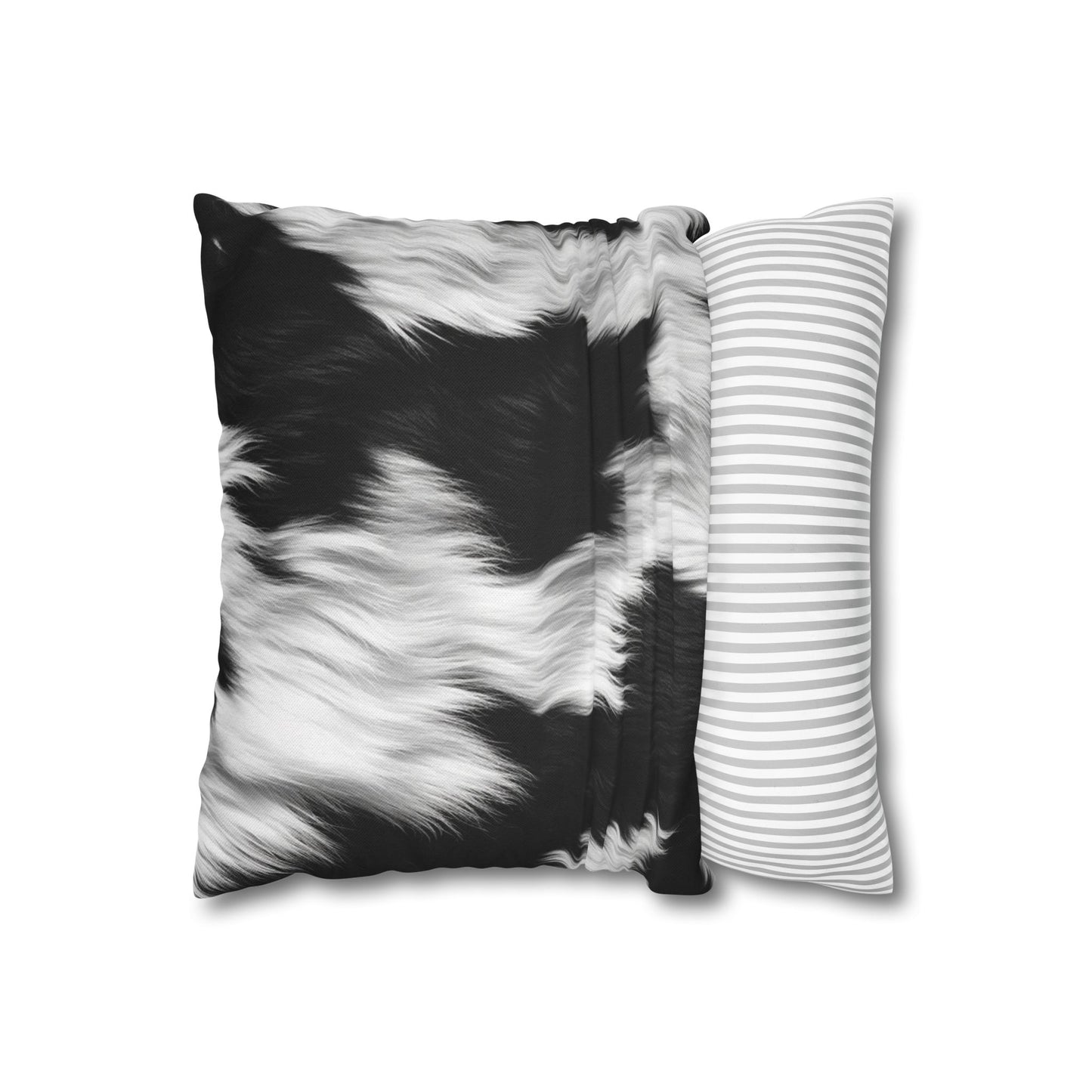 Cowhide on Hair Leather - Black and White - Designer Style - Spun Polyester Square Pillow Case