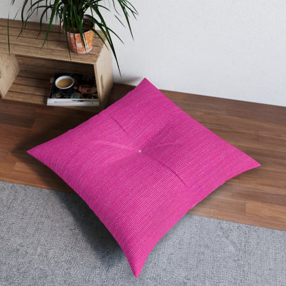 Hot Neon Pink Doll Like: Denim-Inspired, Bold & Bright Fabric - Tufted Floor Pillow, Square