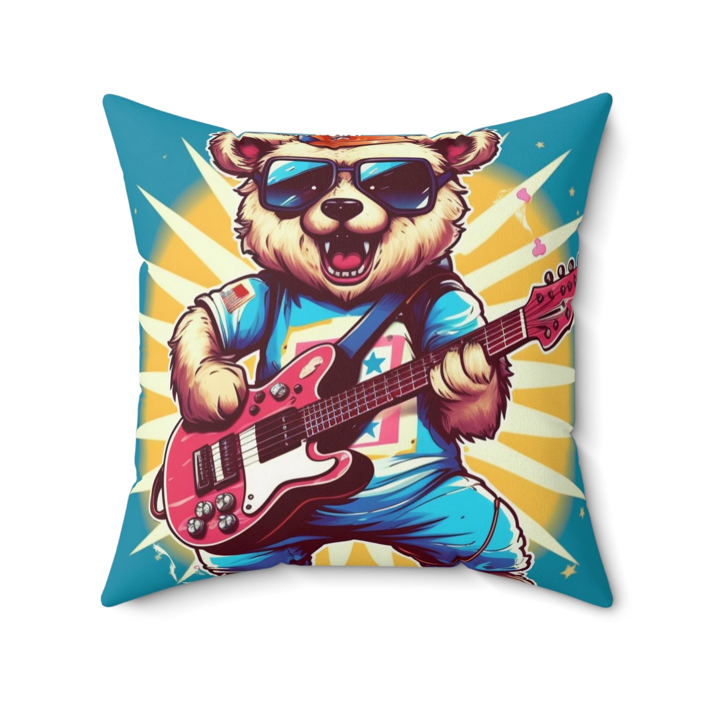 Bear Guitarist Music Guitar Player Animal Graphic Spun Polyester Square Pillow