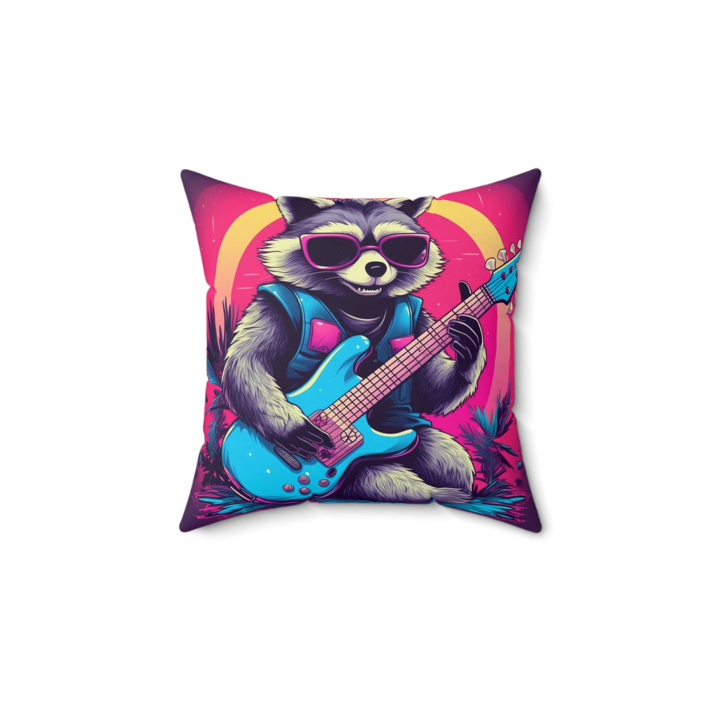 Guitar-Playing Raccoon: Furry Star of Rock Music Spun Polyester Square Pillow