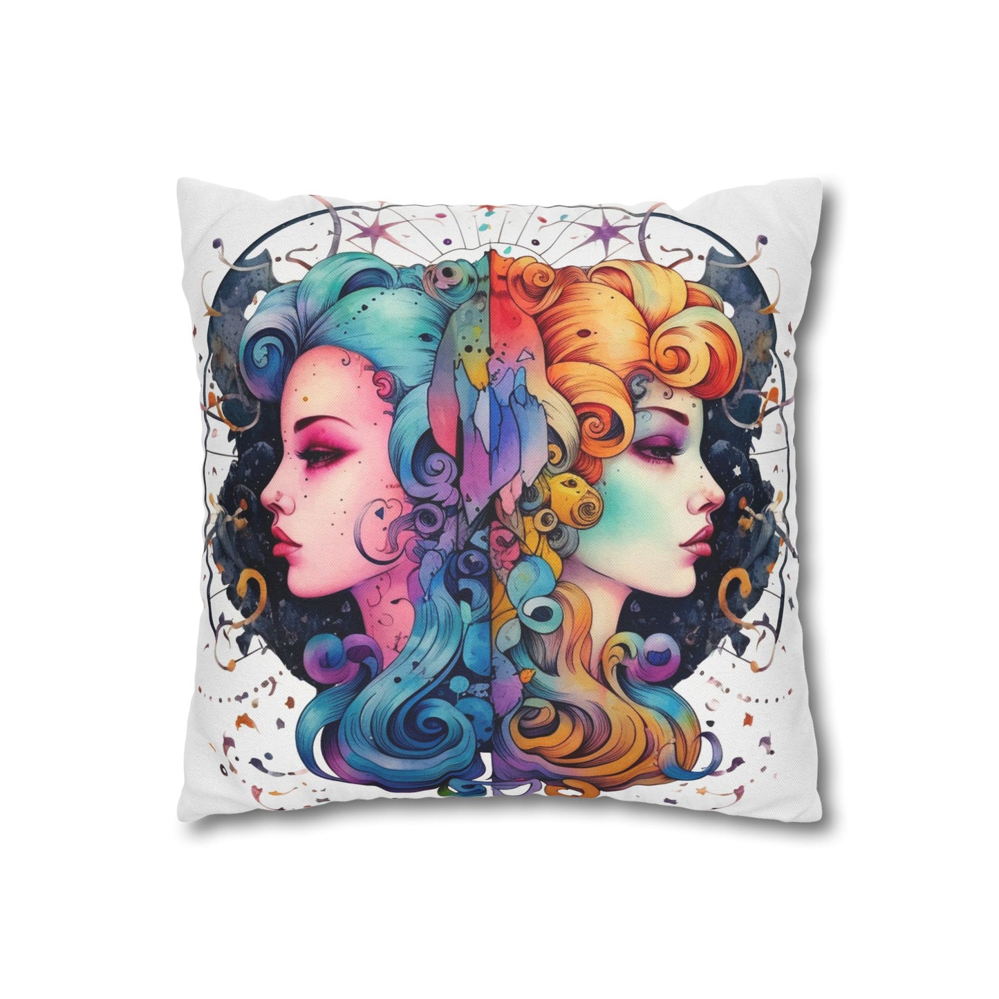 Graffiti Gemini Zodiac Sign - Astrology, Twins Symbol - Spun Polyester Square Pillow Case