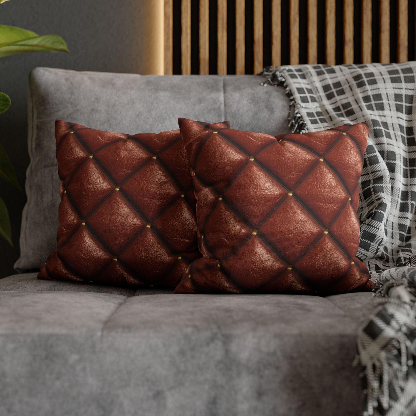 Brown Leather Cognac Pattern Rugged Durable Design Style - Spun Polyester Square Pillow Case