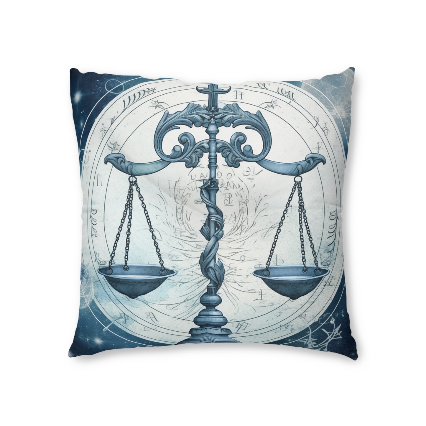 Blue Tones Libra Zodiac Cosmic Astro - Balance Scale & Symbols - Tufted Floor Pillow, Square