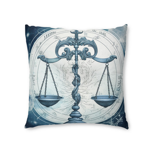 Blue Tones Libra Zodiac Cosmic Astro - Balance Scale & Symbols - Tufted Floor Pillow, Square