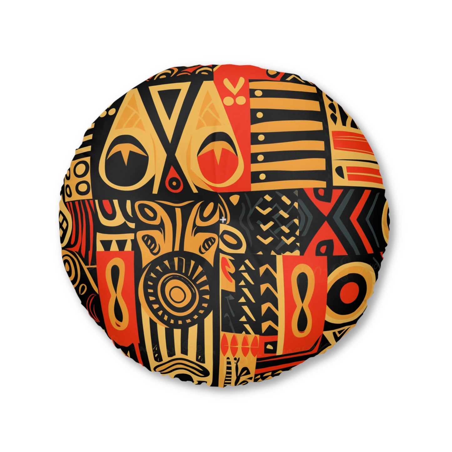 Tribal Art-Inspired Abstract Symbols, Heritage - Tufted Floor Pillow, Round