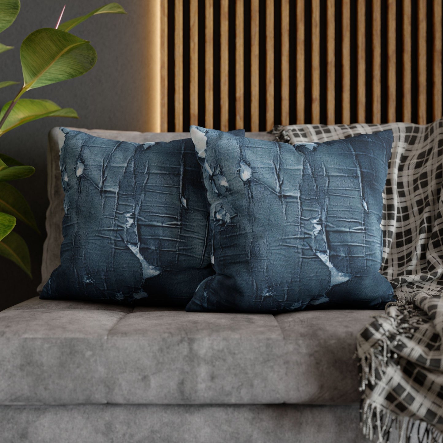 Distressed Blue Denim-Look: Edgy, Torn Fabric Design - Spun Polyester Square Pillow Case