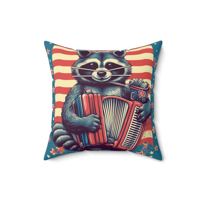 Raccoon Accordion Musician Furry Animal Graphic Spun Polyester Square Pillow