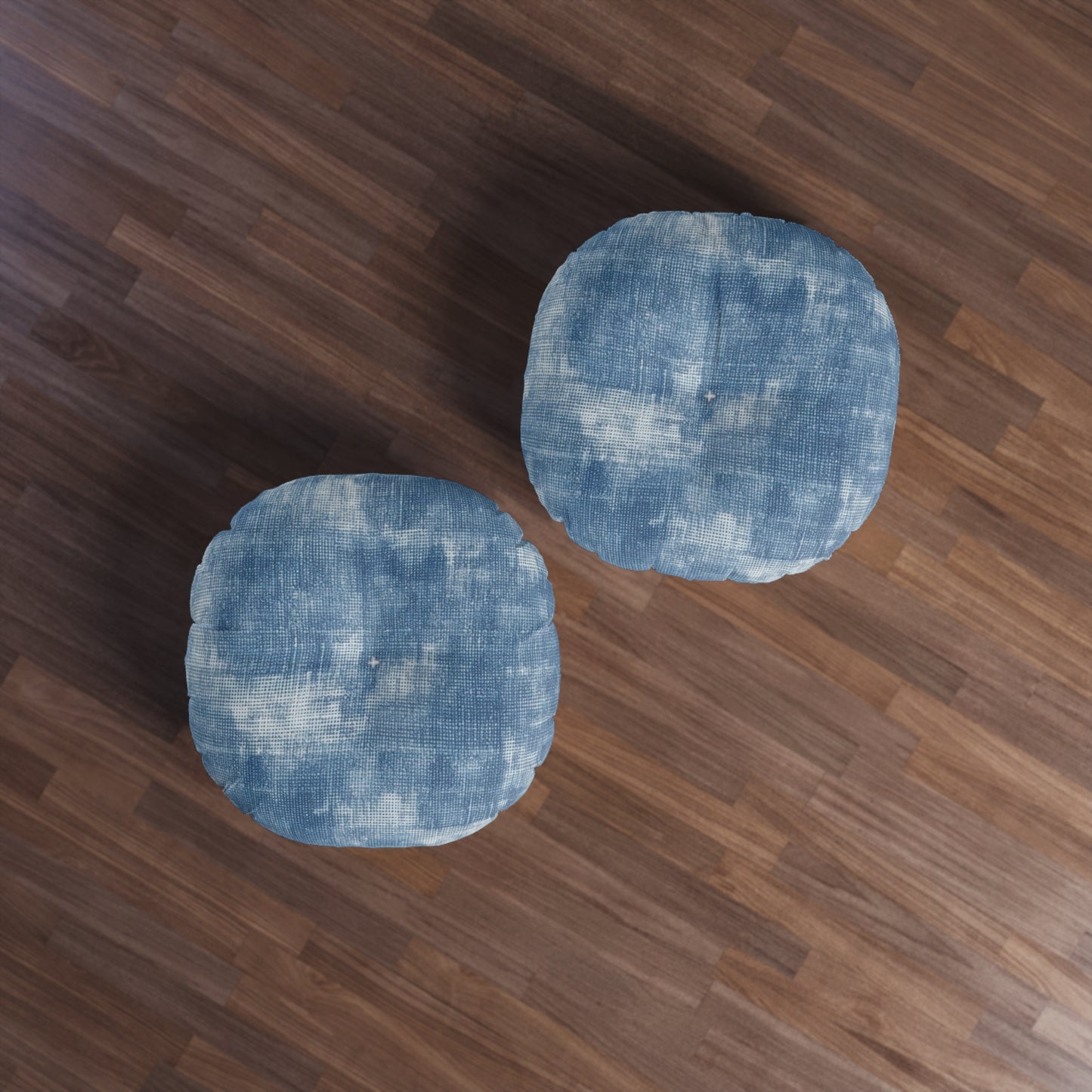 Faded Blue Washed-Out: Denim-Inspired, Style Fabric - Tufted Floor Pillow, Round