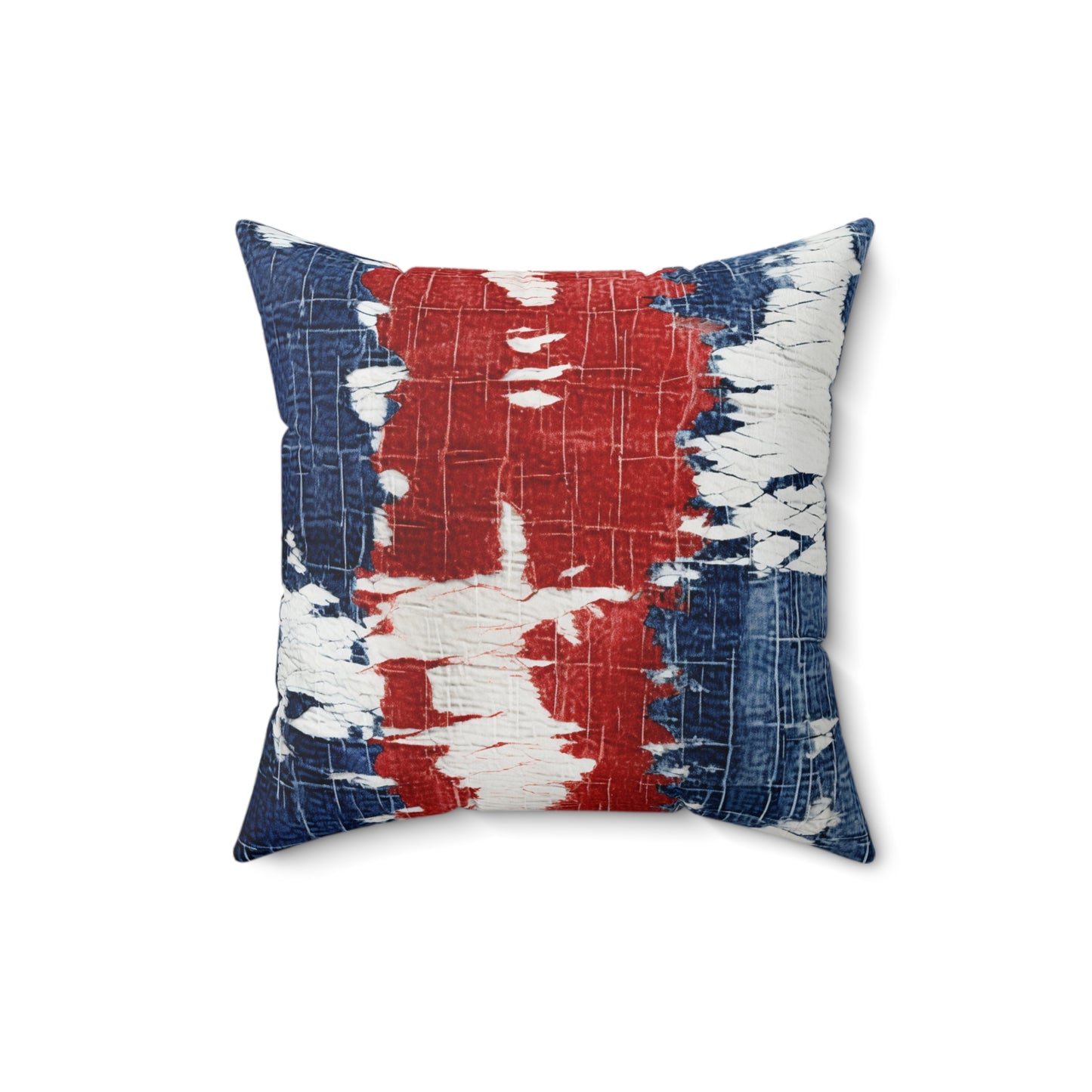 Patriotic Red, White & Blue: Distressed Denim-Style, Torn Fabric - Spun Polyester Square Pillow