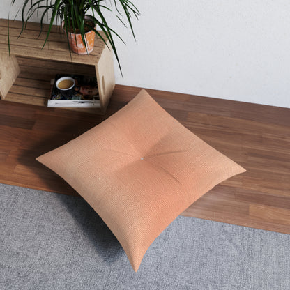 Soft Pink-Orange Peach: Denim-Inspired, Lush Fabric - Tufted Floor Pillow, Square