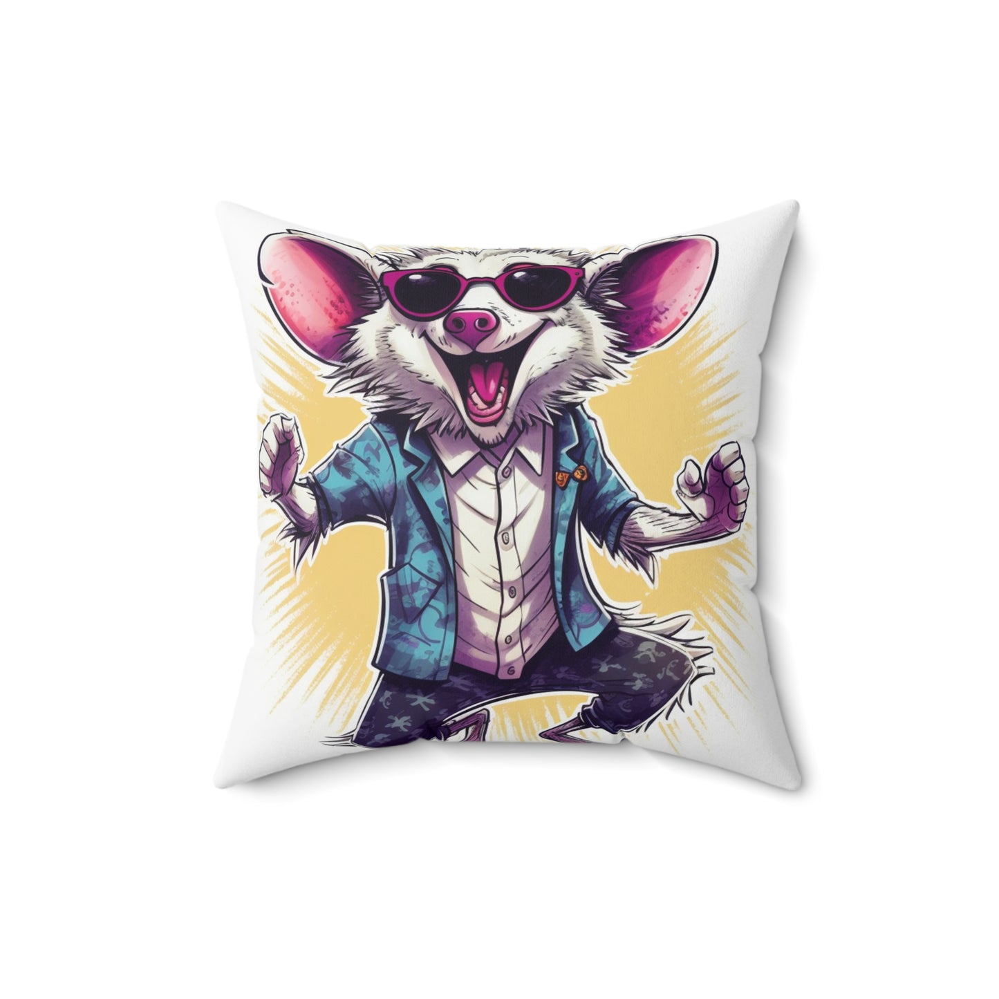 Joyous Opossum Cartoon Anime Design Spun Polyester Square Pillow