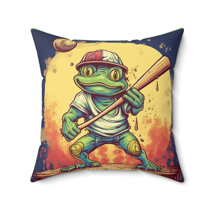 Frog Baseball Sport Athletic Swamp Creature Game Graphic Spun Polyester Square Pillow