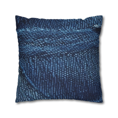 Dark Blue: Distressed Denim-Inspired Fabric Design - Spun Polyester Square Pillow Case