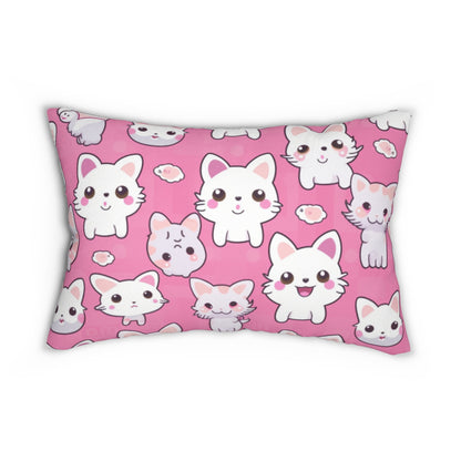 Adorable Cartoon-Style Anime Kitten, Cat, Kitty Pattern - Cute and Colorful - Spun Polyester Lumbar Pillow