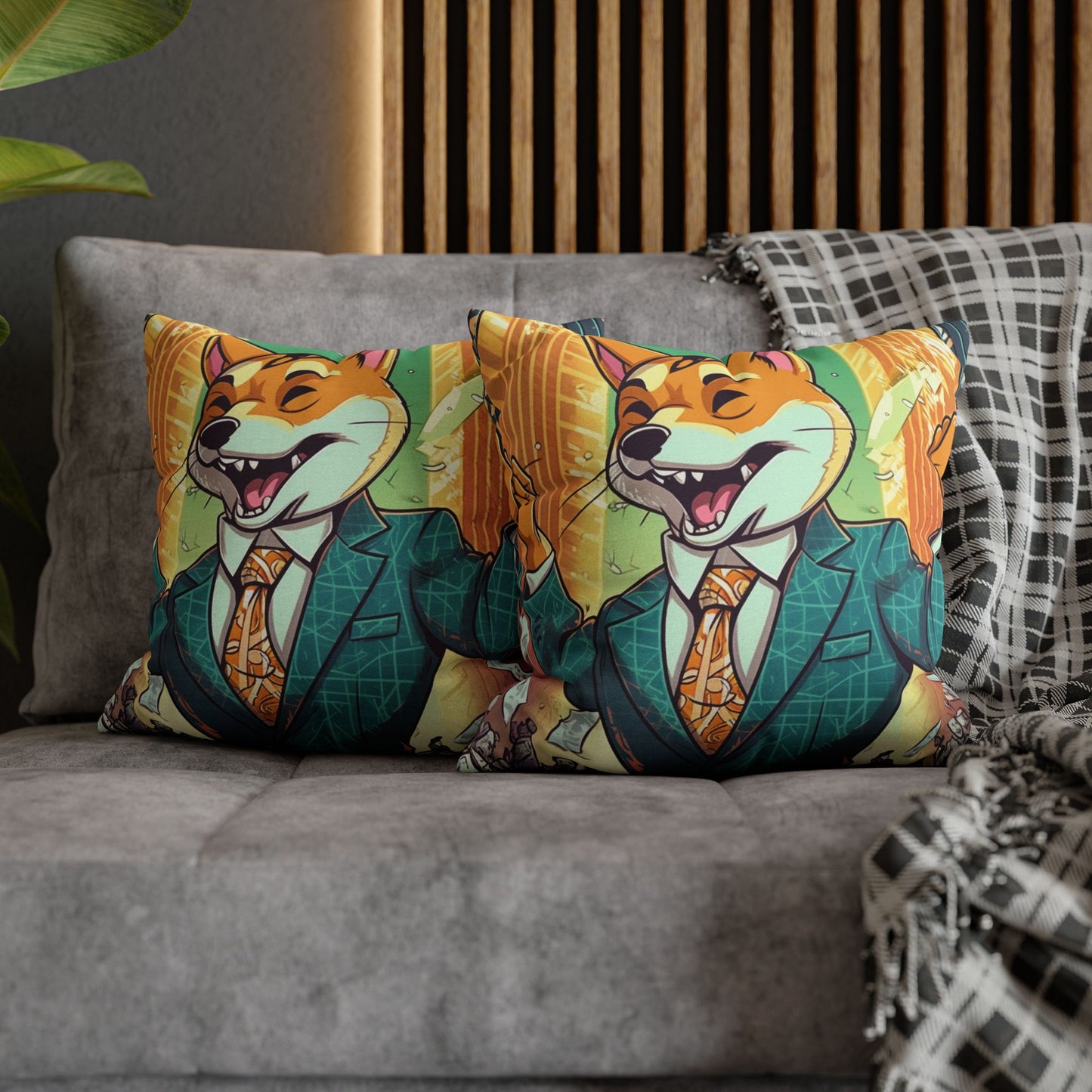 Synthwave Shiba Inu NYSE Collector's Gear: Spun Polyester Square Pillow Case