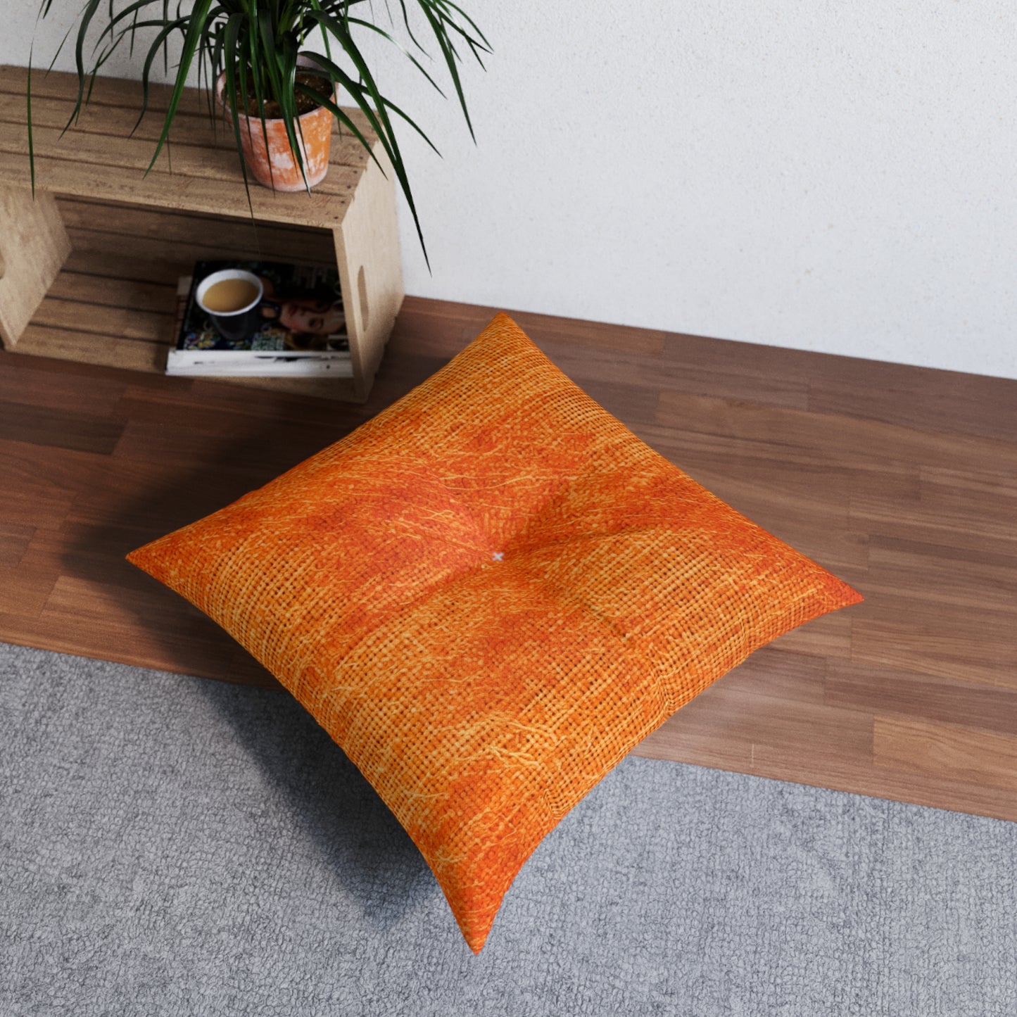 Burnt Orange/Rust: Denim-Inspired Autumn Fall Color Fabric - Tufted Floor Pillow, Square